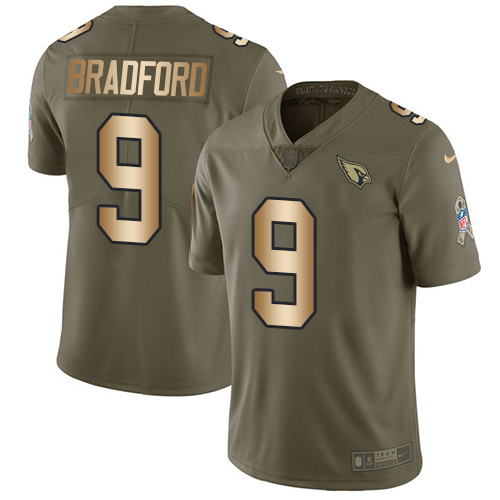 Nike Cardinals #9 Sam Bradford Olive/Gold Men's Stitched NFL Limited Salute to Service Jersey - Click Image to Close